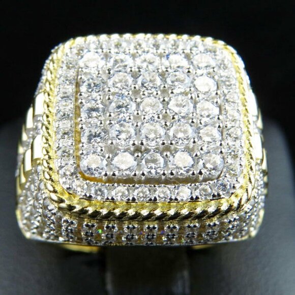 🌸 Crystal Rhinestone Zircon Wedding14K Gold Plated Diamond Ringfor MenUNVN12086 - Picture 2 of 9